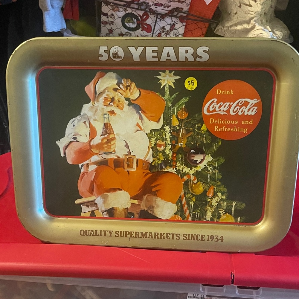 Coca-Cola 50 Years Santa Tray with Red and White Accents